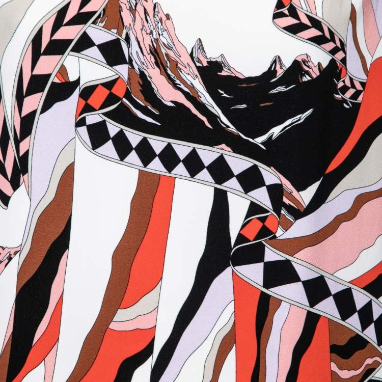 Pre Owned Emilio Pucci Multicolor Printed Stretch Crepe Round Neck Top M