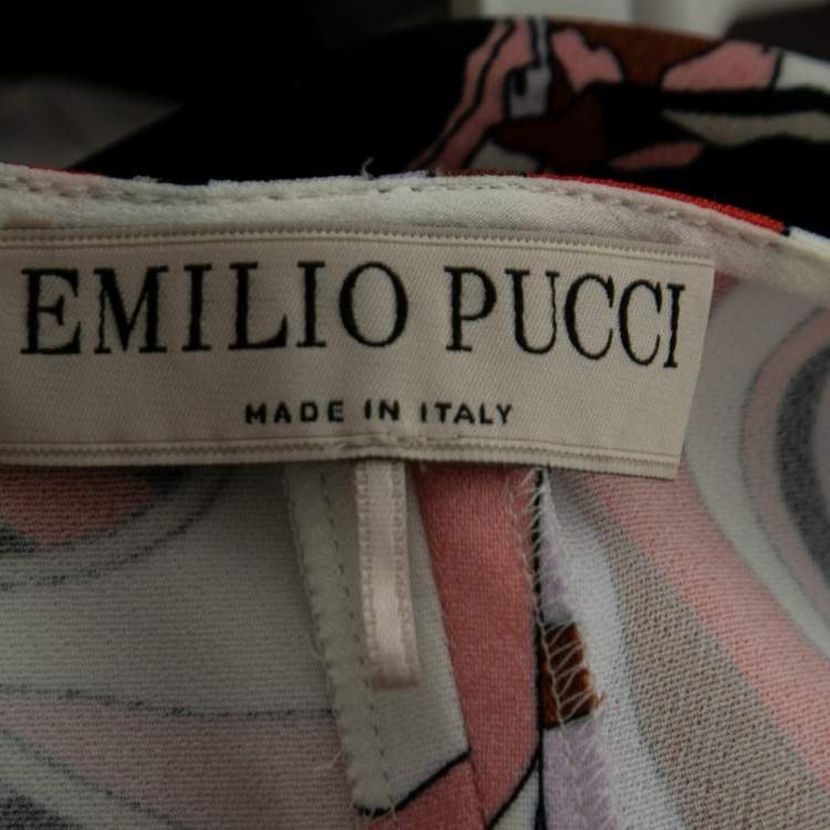 Pre Owned Emilio Pucci Multicolor Printed Stretch Crepe Round Neck Top M