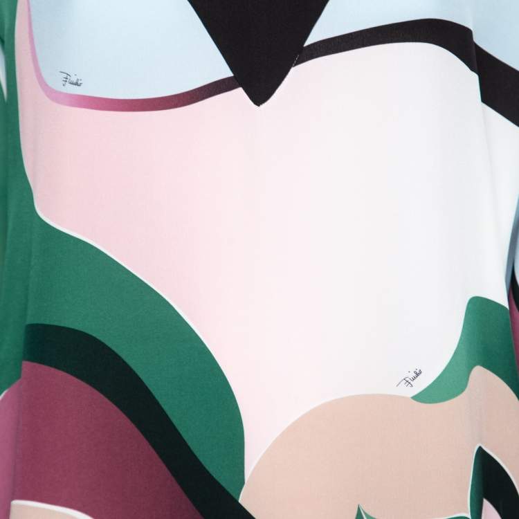 Pre Owned Emilio Pucci Multicolor Printed V-Neck Blouse M