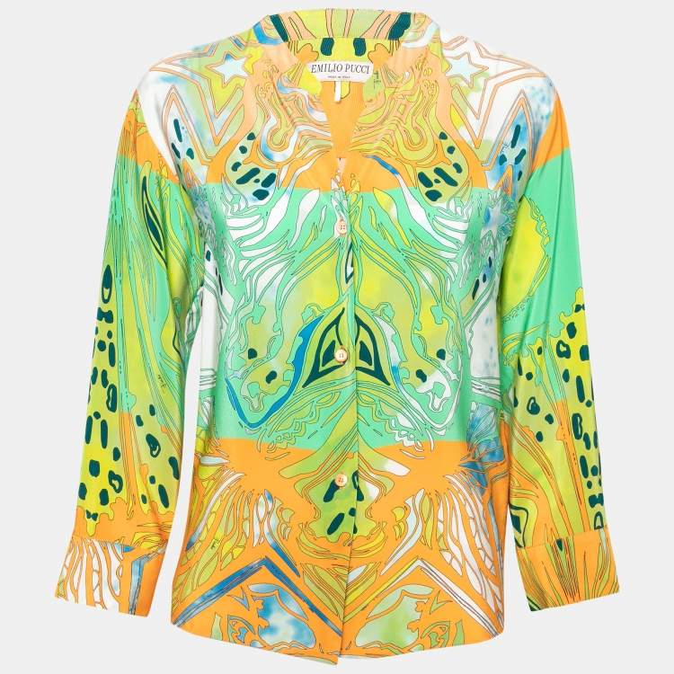 Pre Owned Emilio Pucci Multicolor Printed Silk Button Front Shirt S