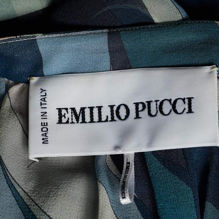 Pre Owned Emilio Pucci Multicolor Printed Silk Embellished Blouse S