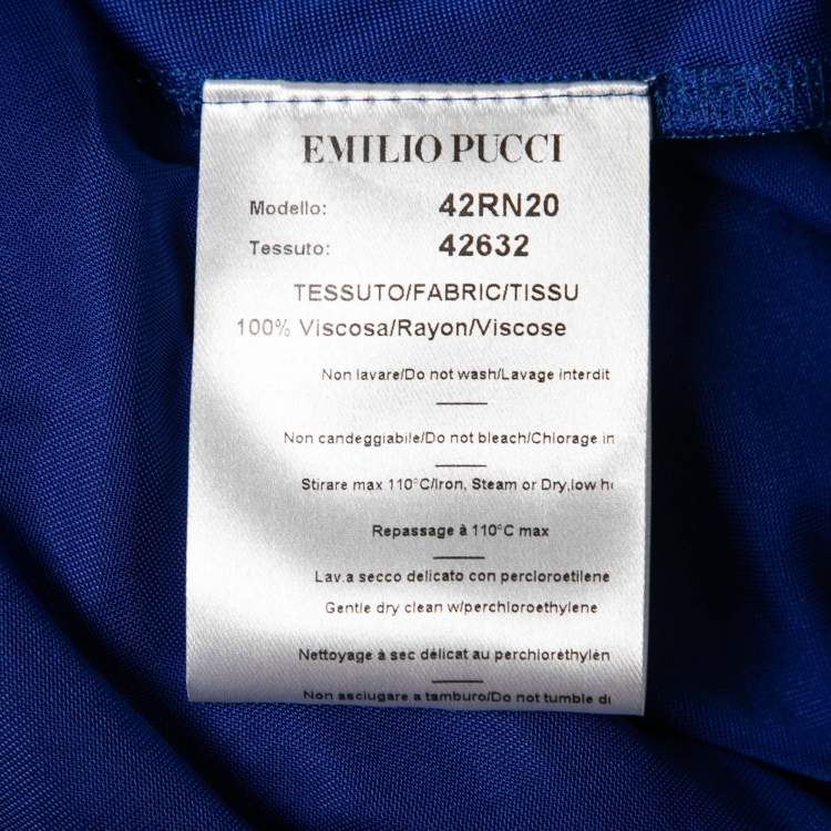 Pre Owned Emilio Pucci Blue Jersey Wrap Effect Pleated Blouse M