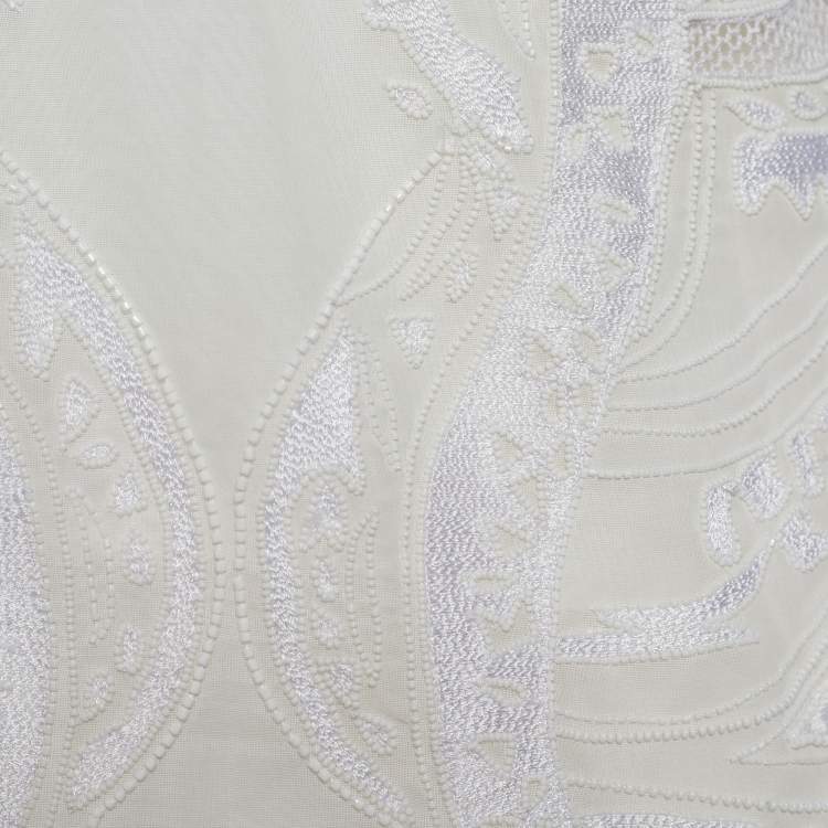 Pre Owned Emilio Pucci Ivory Cotton Voile Embellished One Shoulder Dress L