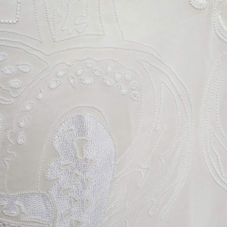 Pre Owned Emilio Pucci Ivory Cotton Voile Embellished One Shoulder Dress L