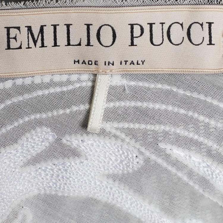 Pre Owned Emilio Pucci Ivory Cotton Voile Embellished One Shoulder Dress L