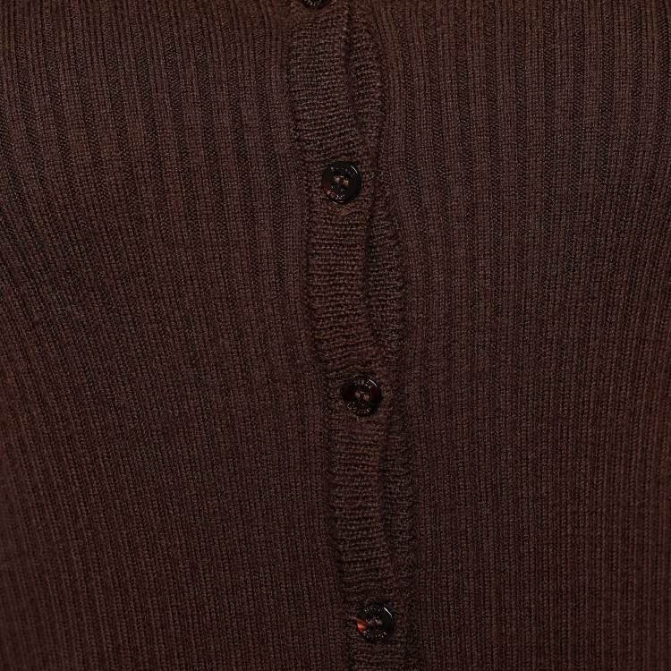 Pre Owned Emilio Pucci Vintage Brown Ribbed Wool Button Front Cardigan S