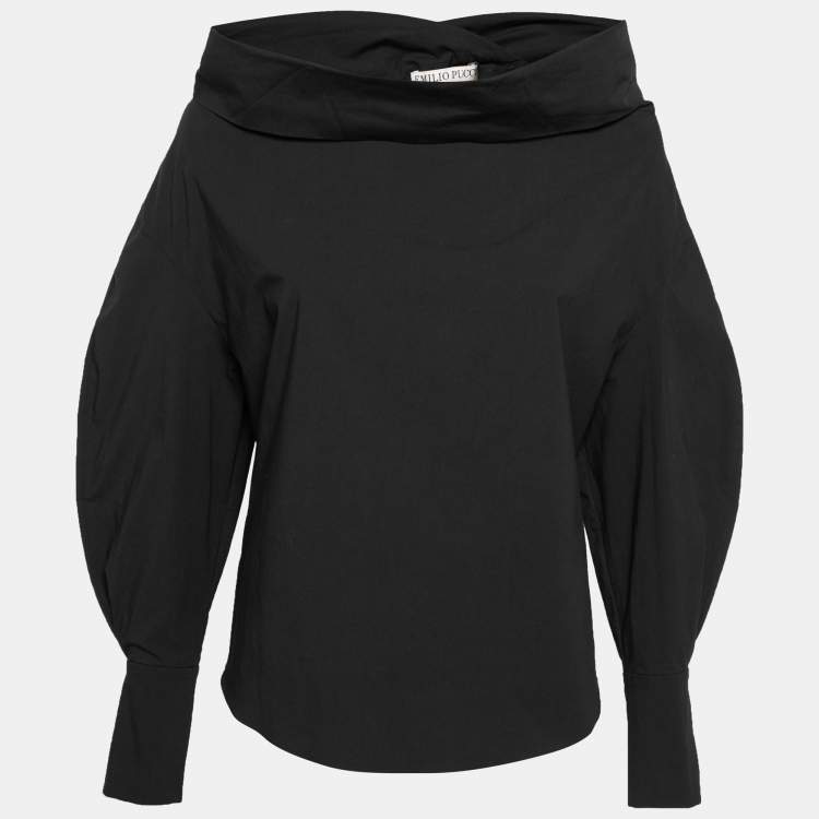 Pre Owned Emilio Pucci Black Stretch Cotton Off Shoulder Shirt S