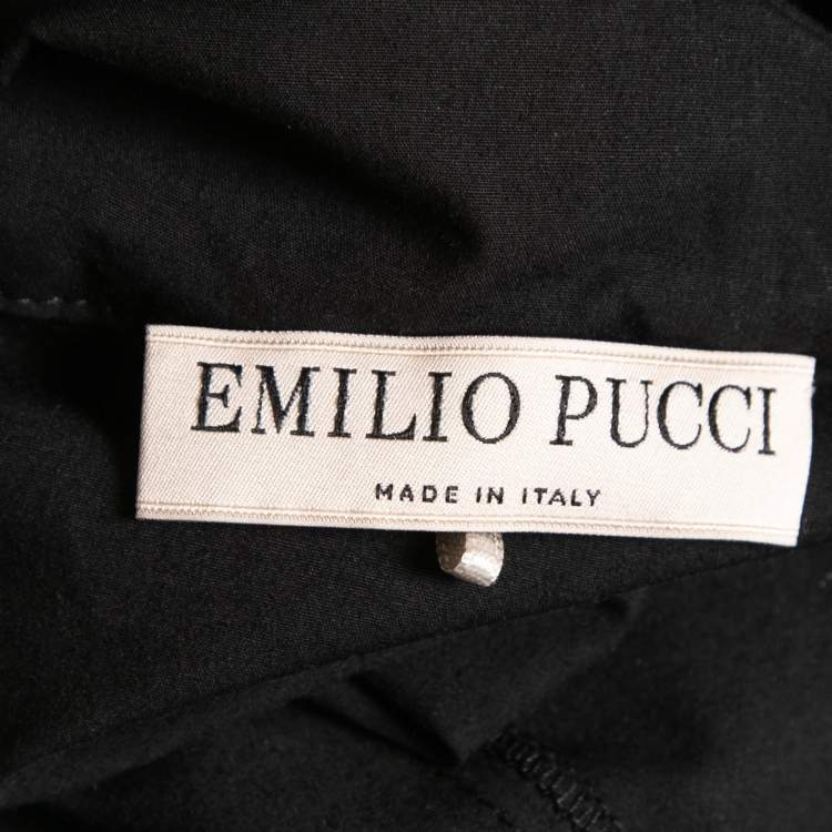 Pre Owned Emilio Pucci Black Stretch Cotton Off Shoulder Shirt S