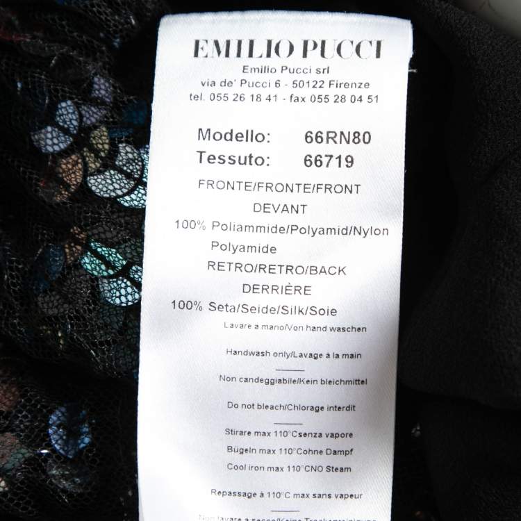 Pre Owned Emilio Pucci Black Sequin Embellished Tulle & Silk Sleeveless Top M