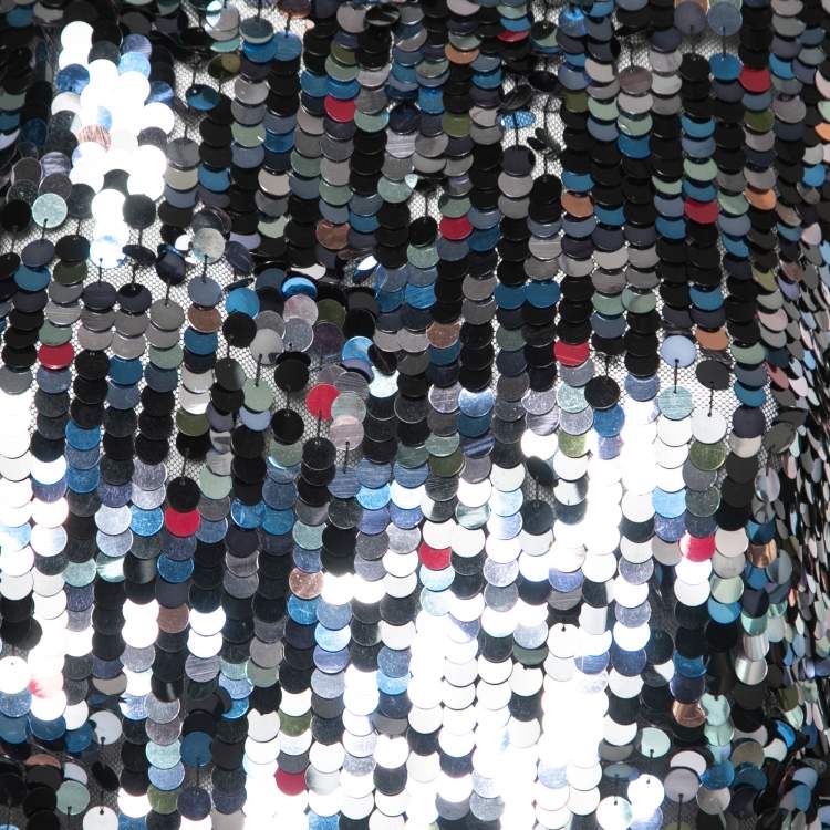 Pre Owned Emilio Pucci Black Sequin Embellished Tulle & Silk Sleeveless Top M