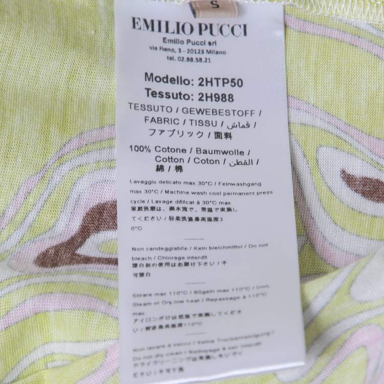 Pre Owned Emilio Pucci Neon Green Printed Cotton Round Neck T-Shirt S