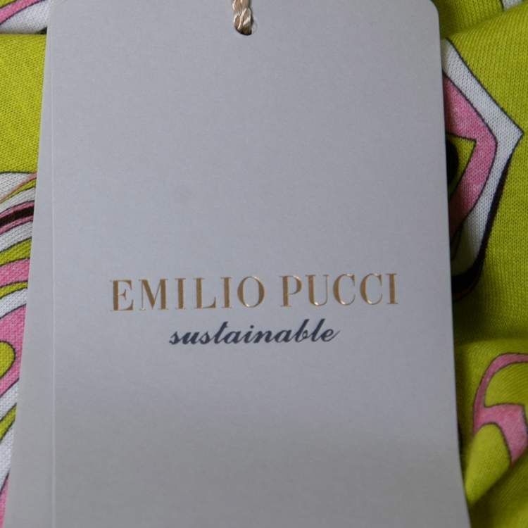 Pre Owned Emilio Pucci Neon Green Printed Cotton Round Neck T-Shirt S
