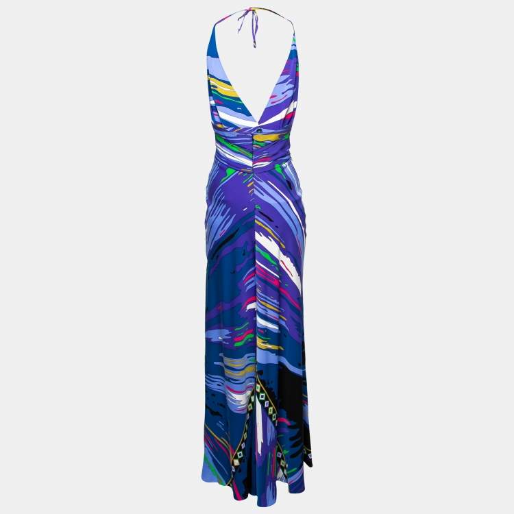 Emilio Pucci Blue Multicolor Print Silk Long Dress S Emilio Pucci TLC