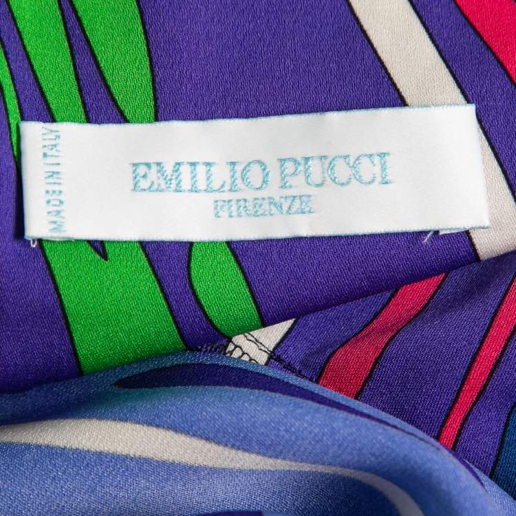 Pre Owned Emilio Pucci Blue Multicolor Print Silk Long Dress S