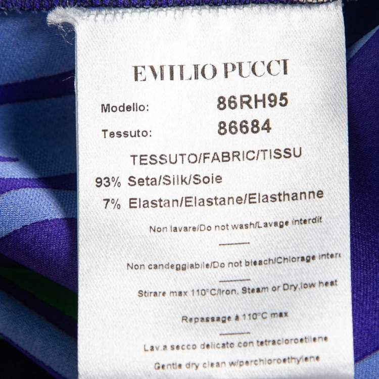 Pre Owned Emilio Pucci Blue Multicolor Print Silk Long Dress S