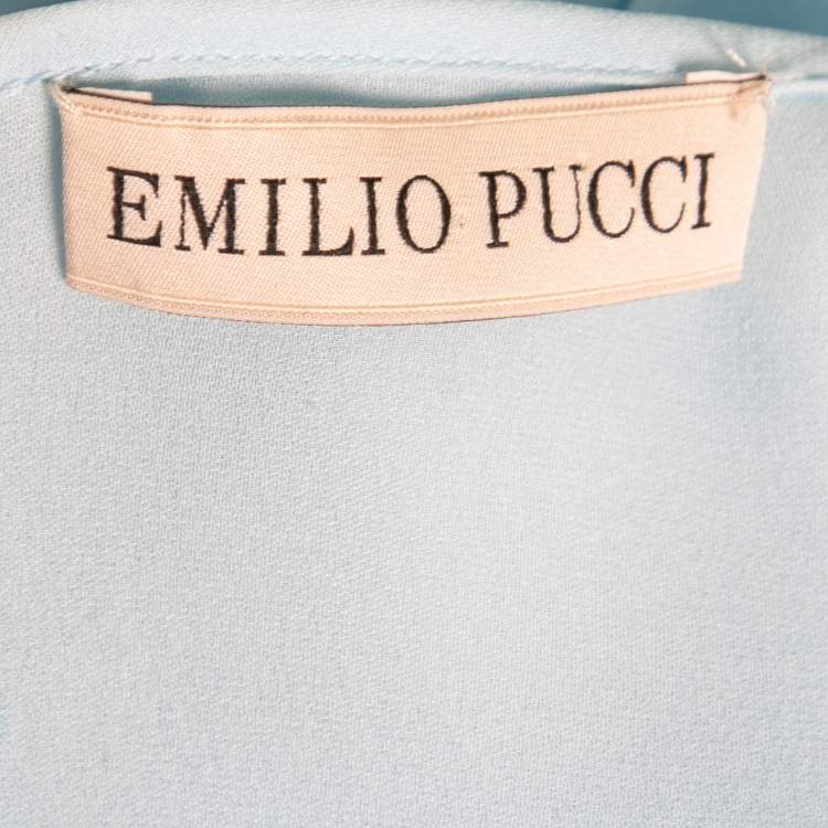 Pre Owned Emilio Pucci Light Blue Silk Long-Sleeve Top L 
