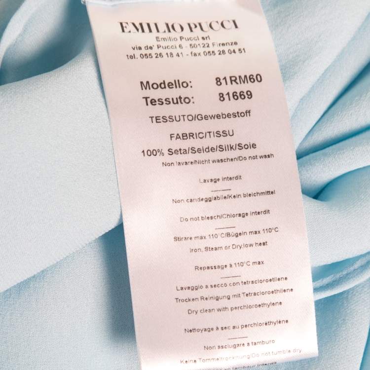 Pre Owned Emilio Pucci Light Blue Silk Long-Sleeve Top L 