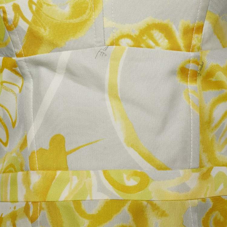 Pre Owned Emilio Pucci Yellow Printed Silk Strapless Mini Dress S