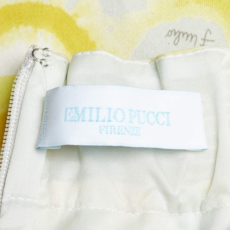 Pre Owned Emilio Pucci Yellow Printed Silk Strapless Mini Dress S
