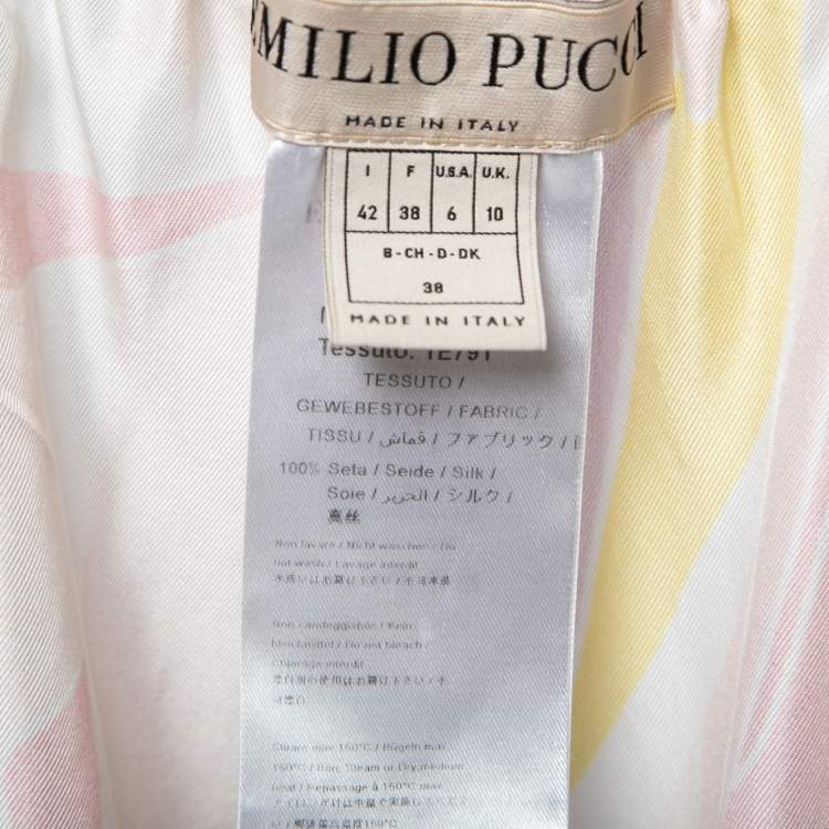 Pre Owned Emilio Pucci Pink Multicolor Printed Silk Neck Wrap Midi Dress M 