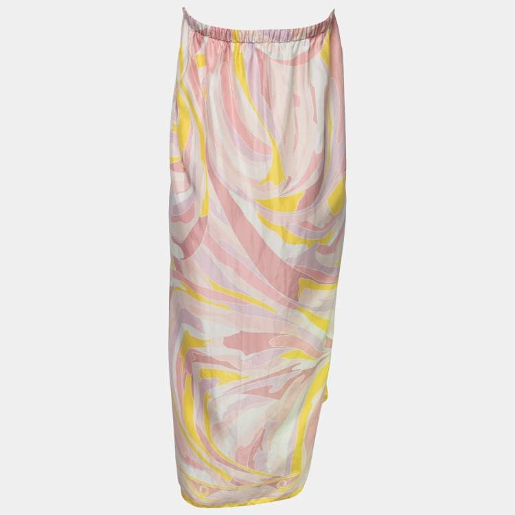 Pre Owned Emilio Pucci Pink Multicolor Printed Silk Neck Wrap Midi Dress M 