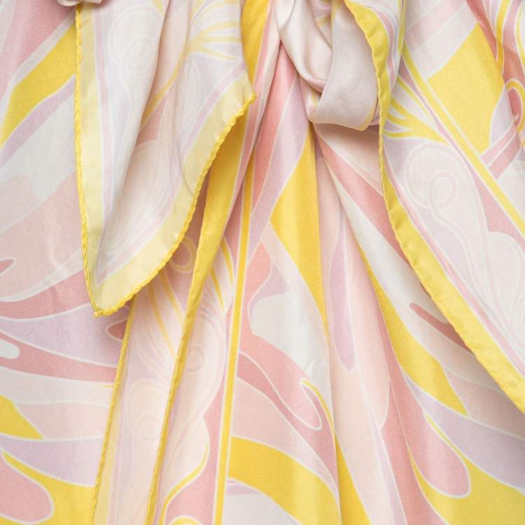 Pre Owned Emilio Pucci Pink Multicolor Printed Silk Neck Wrap Midi Dress M 
