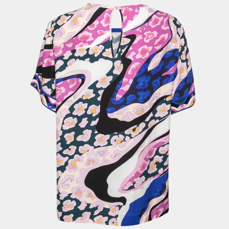 Pre Owned Emilio Pucci Multicolor Printed Crepe Top M