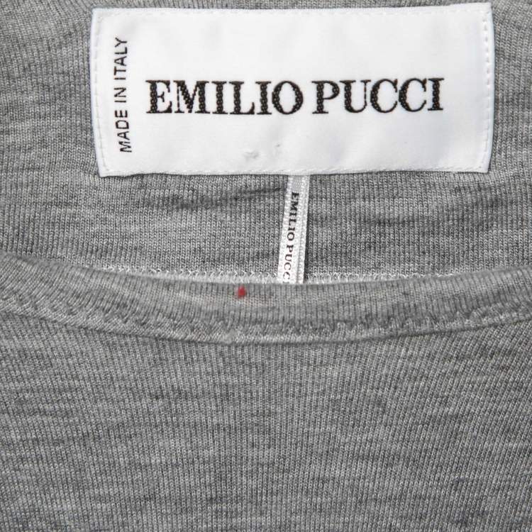 Pre Owned Emilio Pucci Grey Lace Embellished Jersey Long Sleeve Top M