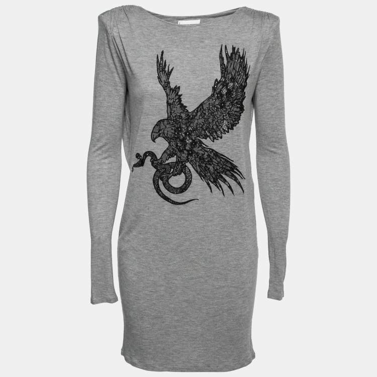 Pre Owned Emilio Pucci Grey Lace Embellished Jersey Long Sleeve Top M