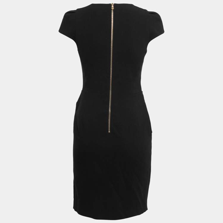 Pre Owned Emilio Pucci Black Wool Cap Sleeve Knot Detail Midi Dress S