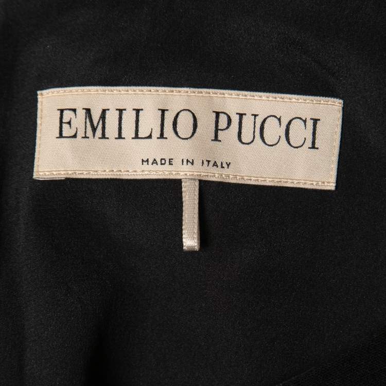 Pre Owned Emilio Pucci Black Wool Cap Sleeve Knot Detail Midi Dress S