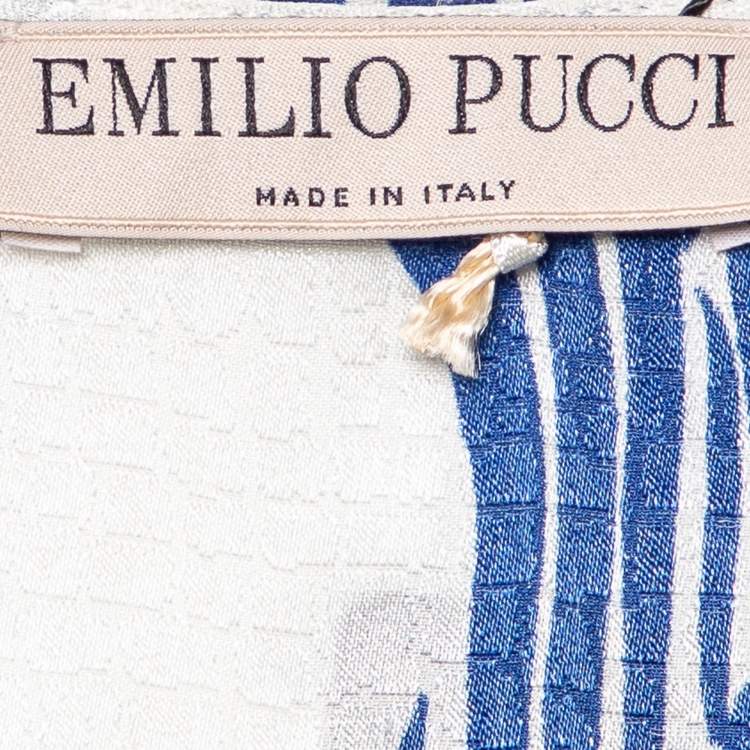 Pre Owned Emilio Pucci Blue & White Silk Jacquard Embellished Mini Dress S
