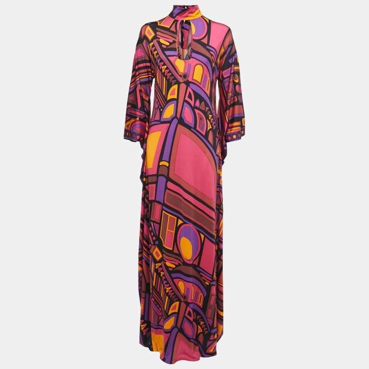 Pre Owned Emilio Pucci Multicolor Printed  Jersey Kaftan Maxi Dress M