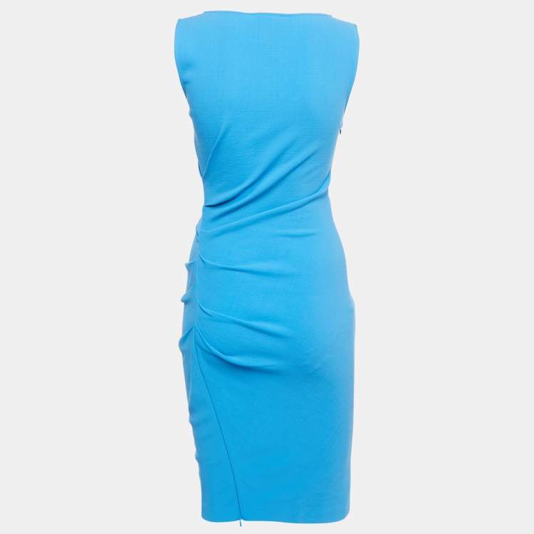 Pre Owned Emilio Pucci Blue Wool Crepe Zip Detail Sleeveless Dress S