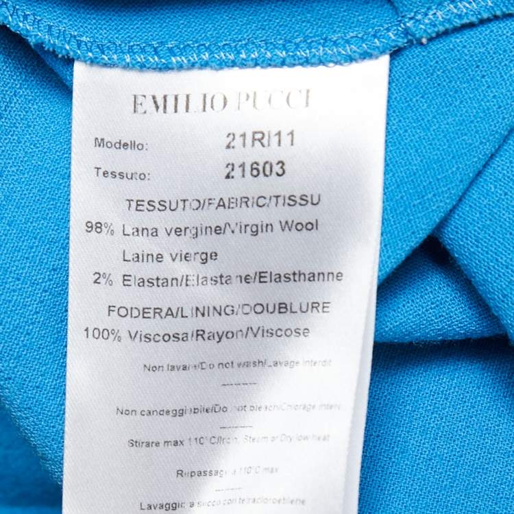 Pre Owned Emilio Pucci Blue Wool Crepe Zip Detail Sleeveless Dress S