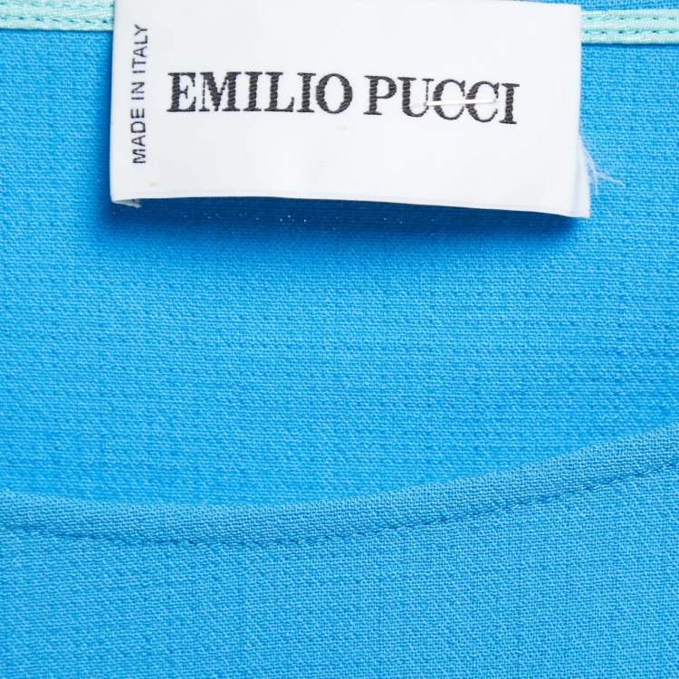Pre Owned Emilio Pucci Blue Wool Crepe Zip Detail Sleeveless Dress S