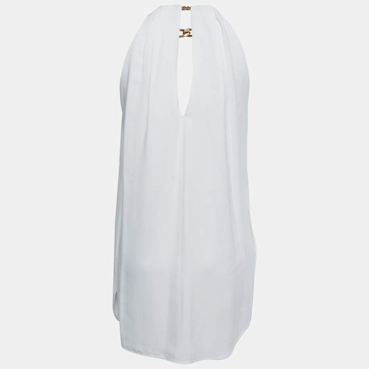 Pre Owned Emilio Pucci White Crepe Chain Halter Neck Mini Dress S 