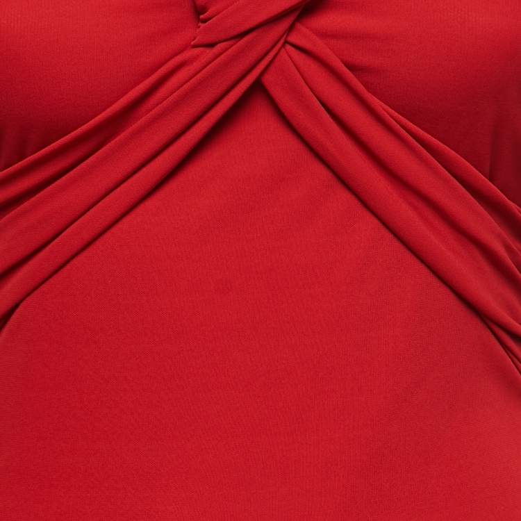 Pre Owned Emilio Pucci Red Jersey & Lace Knot Detail Midi Dress S