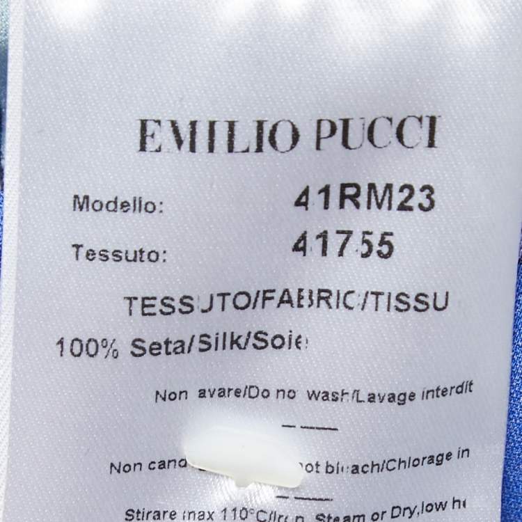Pre Owned Emilio Pucci Blue Printed Silk Lace Up Blouse S