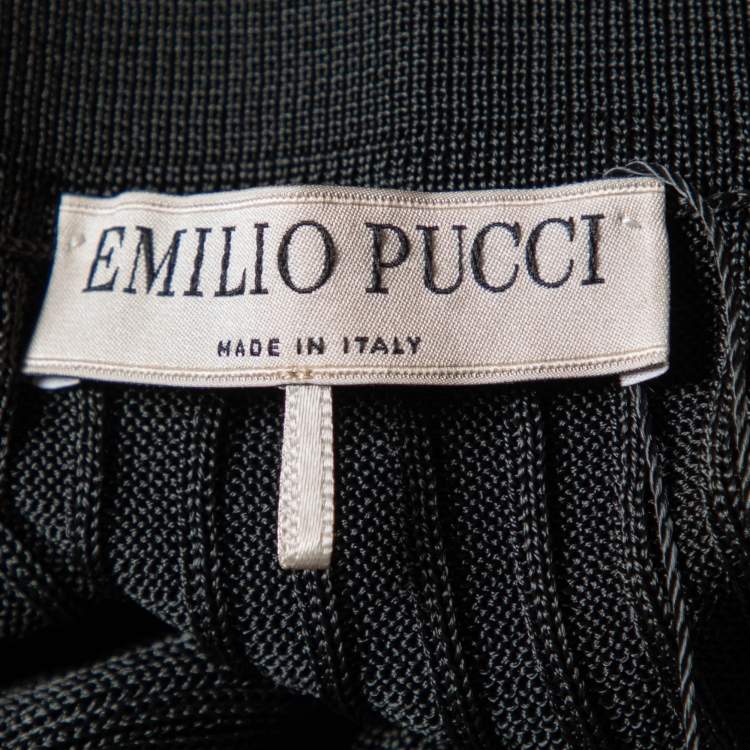 Pre Owned Emilio Pucci Black Jersey Rib Knit Zip Front Polo T-Shirt L