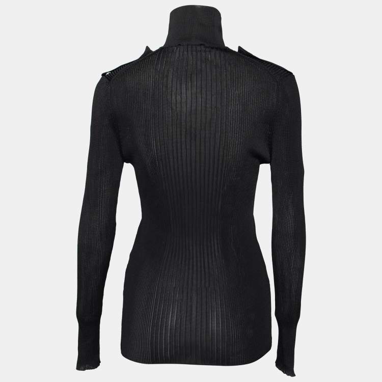 Pre Owned Emilio Pucci Black Jersey Rib Knit Zip Front Polo T-Shirt L