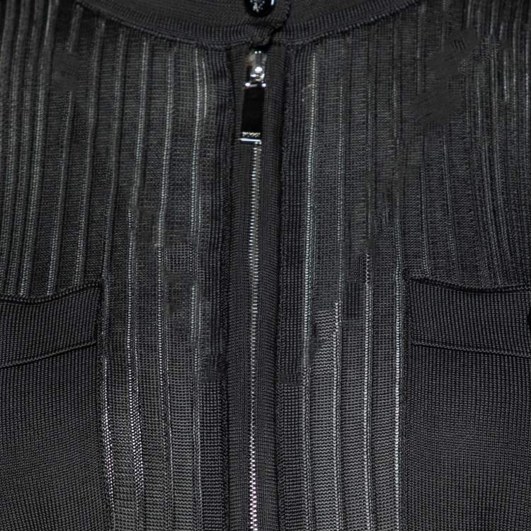 Pre Owned Emilio Pucci Black Jersey Rib Knit Zip Front Polo T-Shirt L