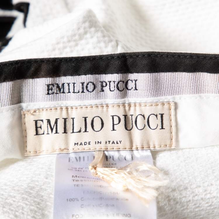 Pre Owned Emilio Pucci White Cotton Cutwork Detail Straight Leg Trousers M