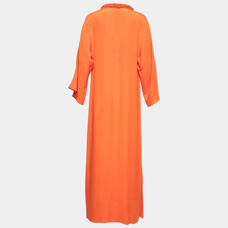 مملوكة مسبقًا Emilio Pucci Orange Silk Embellished Neck Detail Long Dress S