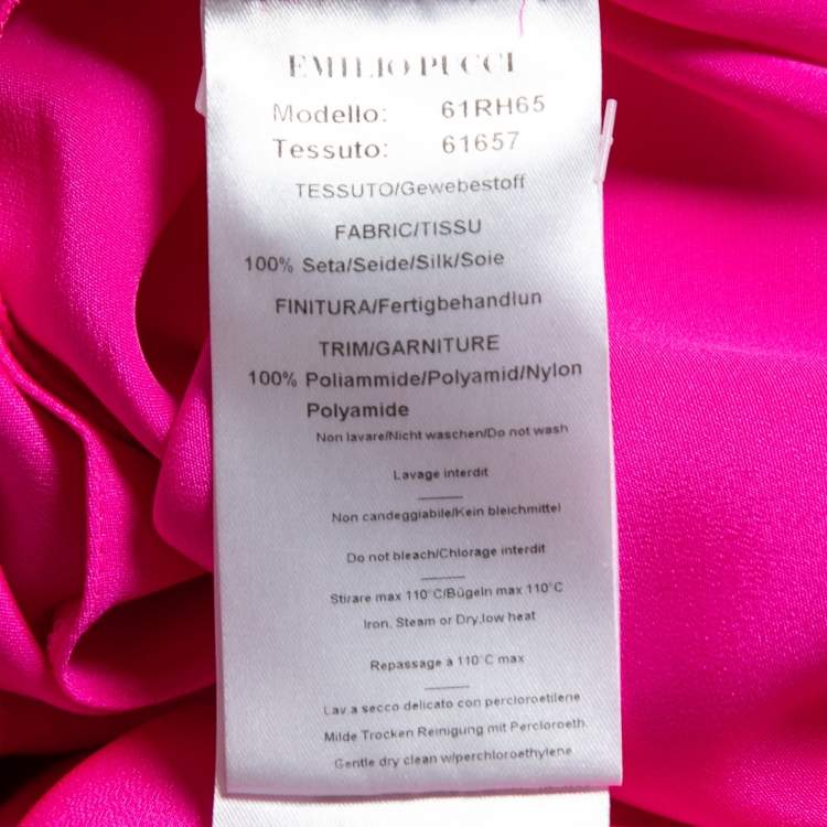 Pre Owned Emilio Pucci Pink Silk Embellished Neck Detail Pleated Long Dress S
