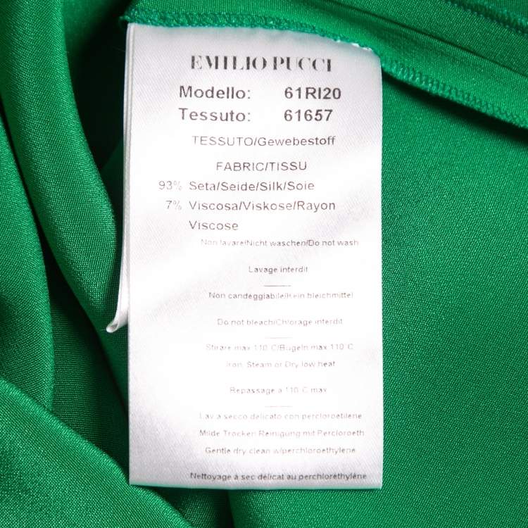 Pre Owned Emilio Pucci Green Silk Embellished Neck Detail Long Dress S 