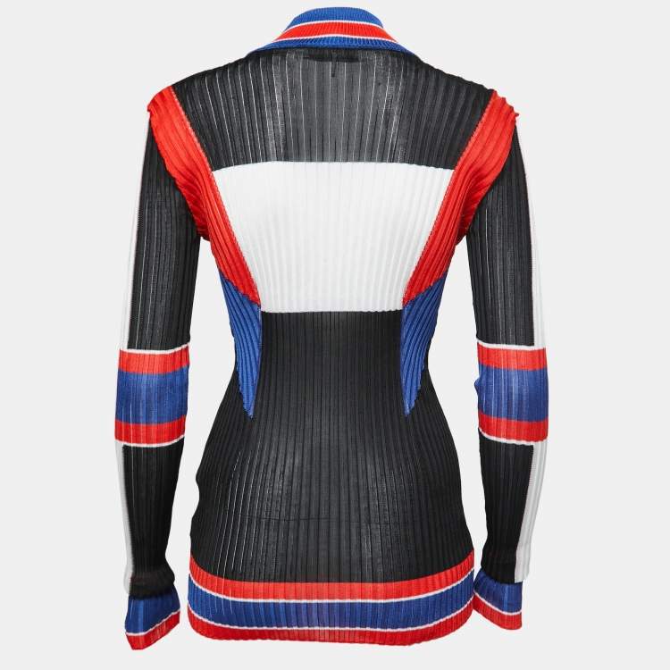 Pre Owned Emilio Pucci Black Colorblock Ribbed Knit Long Sleeve Top M