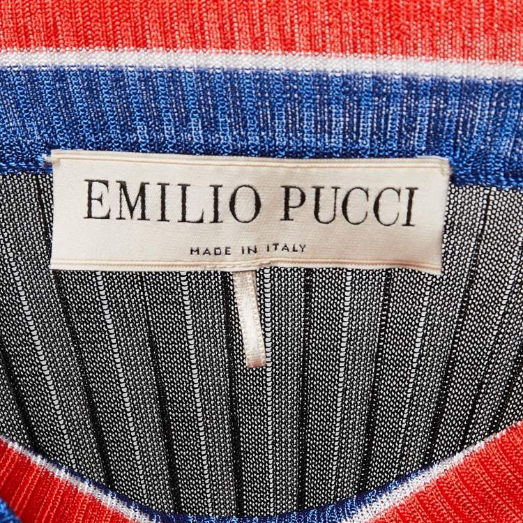 Pre Owned Emilio Pucci Black Colorblock Ribbed Knit Long Sleeve Top M