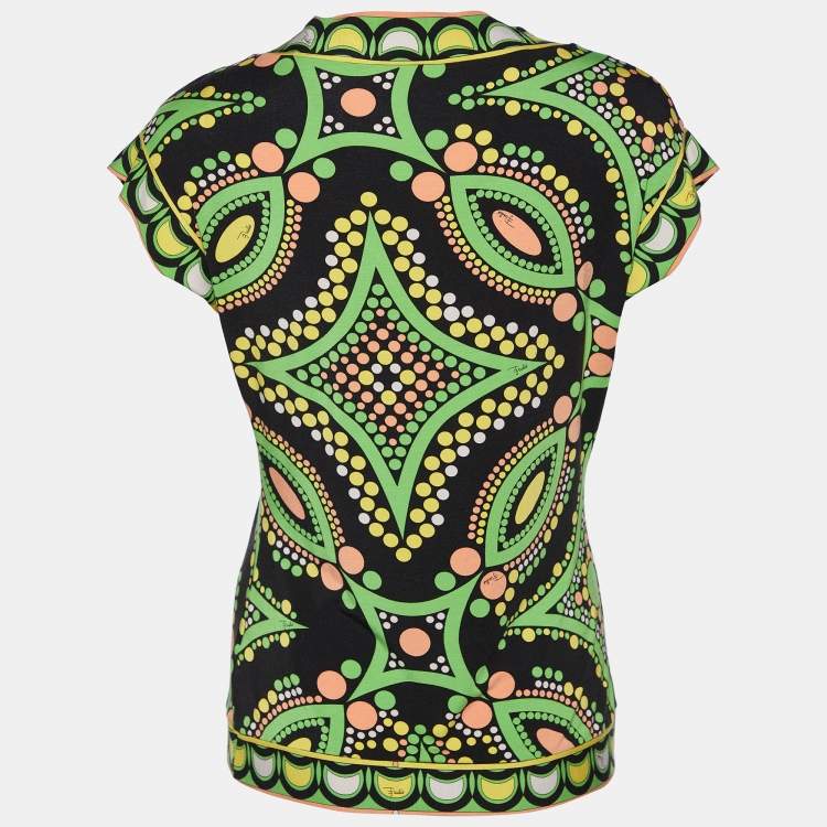 Pre Owned Emilio Pucci Black Printed Knit Sleeveless Top L