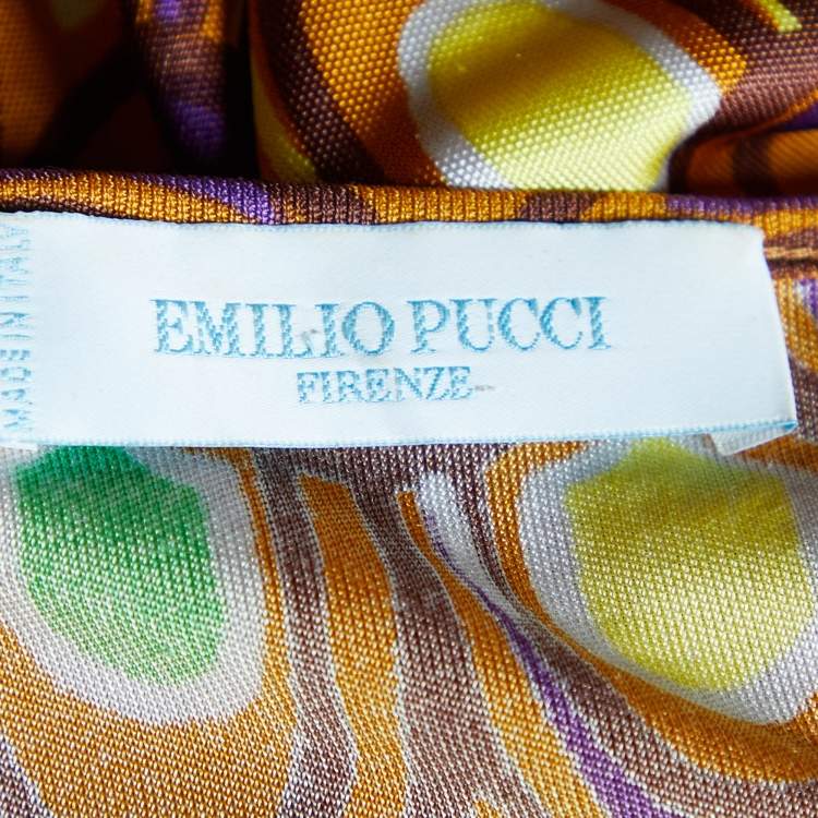 Pre Owned Emilio Pucci Brown Printed Silk Knit Belted Shift Dress L